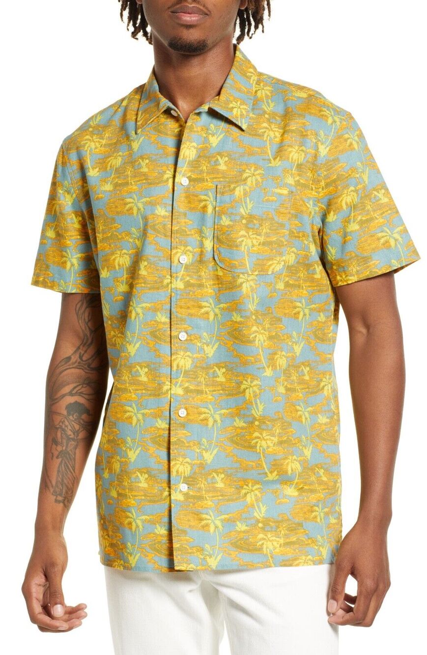 Treasure Bond Men's Trim Fit Short Sleeve Linen Blend Button-Up Shirt small (b3)